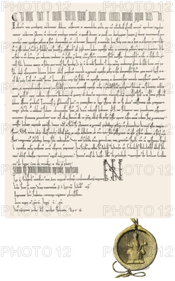 Facsimile, certificate by Frederick I, Frederick Barbarossa, Friedrich I., 1122-1190, the Holy