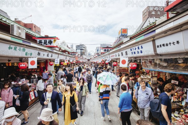 Tokyo, Japan, May 12 2019: Famous Nakamise Shopping Street near Sensoji Temple by day in Asakusa,