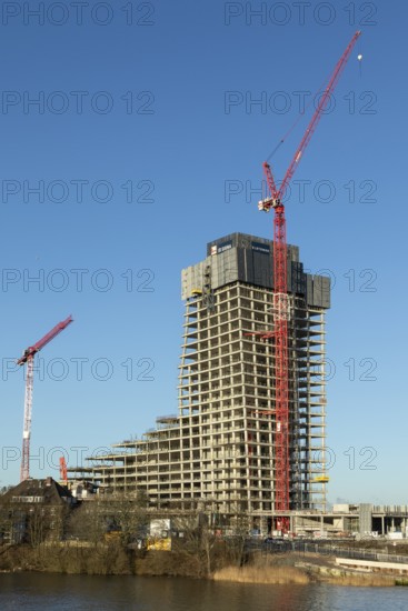 Elbtower construction project halted due to insolvency, construction site of the unfinished