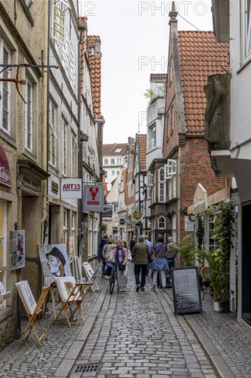 Bremen's oldest neighbourhood Schnoor with many small, historic houses and shops, Old Town Bremen,