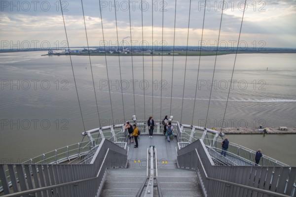 Stairway to the 86-metre-high observation deck of the Atlantic Hotel Sail City, at the back Weser,