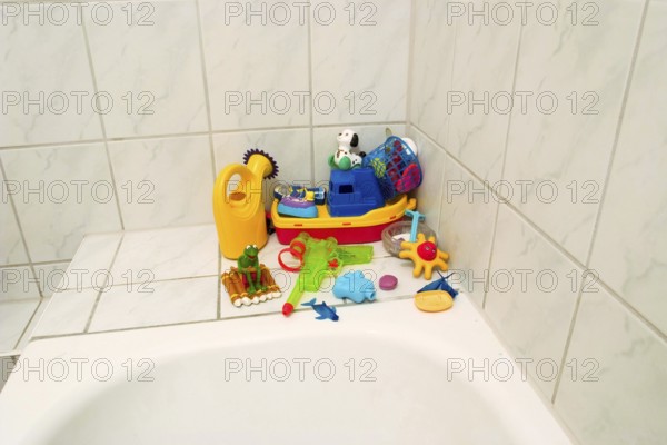 Children's toys on a bathtub