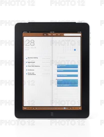 Apple iPad 3G tablet with organizer calendar app showing a list of business events and appointments