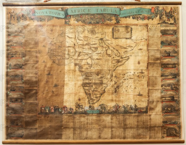 Genova, Italy, 8 August 2023: Spinola Palace. Antique map shows Africa known to Europeans in the