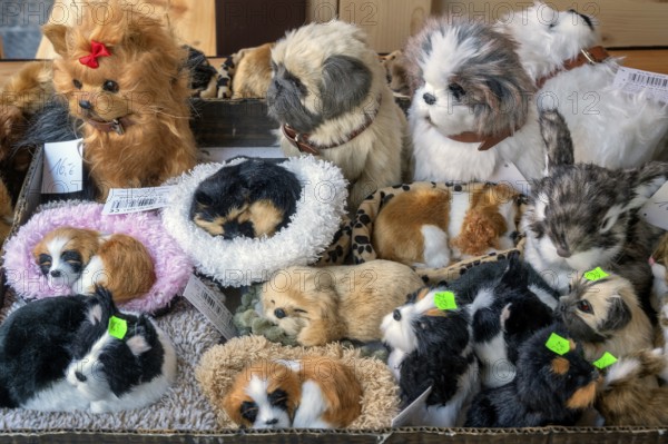 Stuffed animals, cats and dogs, Made in PRC, made in the People's Republic of China, at the