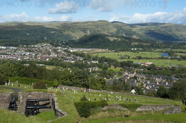 View of Stirling and the Wallace Monument, Stirling Castle, Stirling, Scotland, United Kingdom,