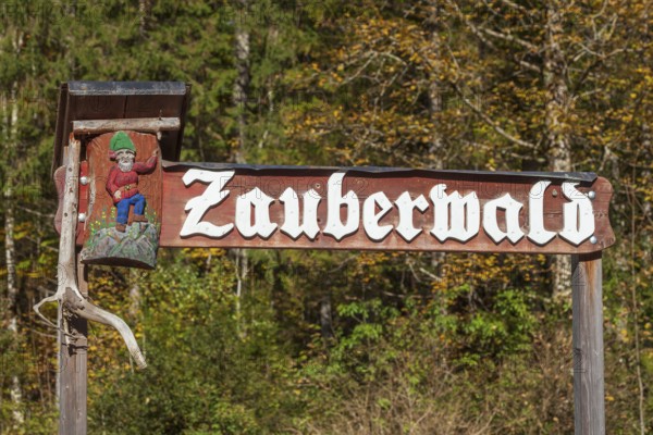 Magic Forest signpost, Ramsau, Berchtesgaden, Berchtesgadener Land, Upper Bavaria, Bavaria,