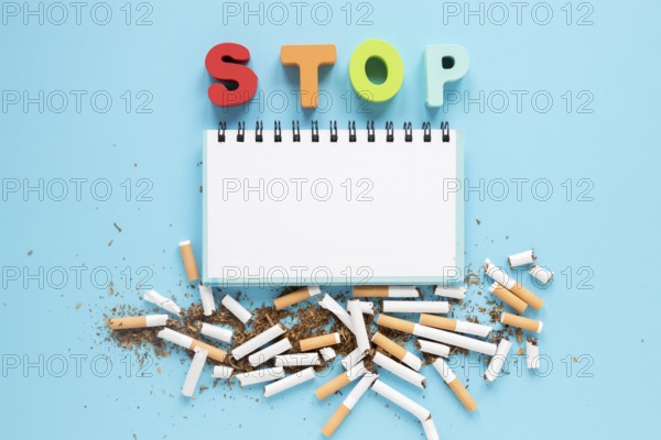 Top view notebook with colorful word cigarettes