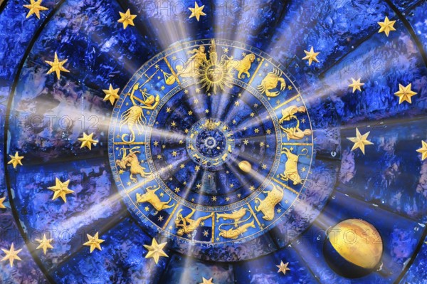 Astrological zodiac background. Vintage illustration art, grunge design. Concept of destiny,