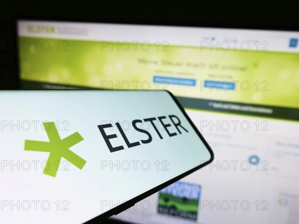 Stuttgart, Germany, 10-15-2022: Cellphone with logo of German tax software Elster on screen in