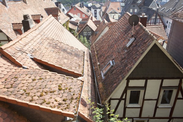 Overlooking the roofs of the historic centre, Marburg, Hesse, Germany, Europe, Über den Dächern von