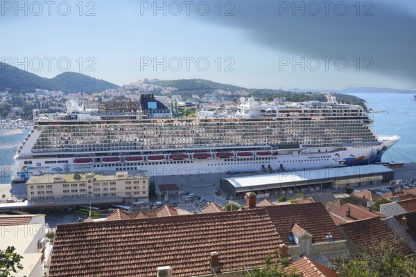 Huge cruise ship in Gruž harbour near Dubrovnik, Dubrovnik cruise terminal, Dubrovnik Cruise Port,