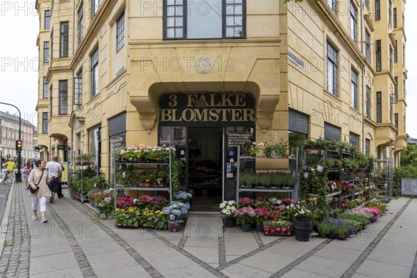 June 30, 2023, Copenhagen, Denmark: Store front of a flower shop on Falkoner Alle in Frederiksberg