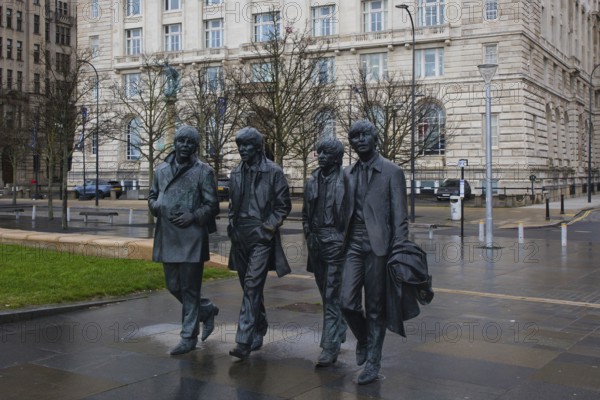 Beatles sculpture group, created by sculptor Andy Edwards in 2015, depicting George Harrison, John