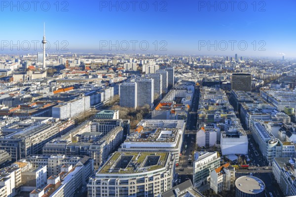 Aerial view, television tower, Leipziger Straße, Axel Springer tower, Berlin Mitte, Kreuzberg,