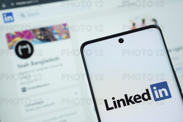 Dhaka, Bangladesh - 17 March 2025: The logo of the linked in is displayed on a smartphone screen,