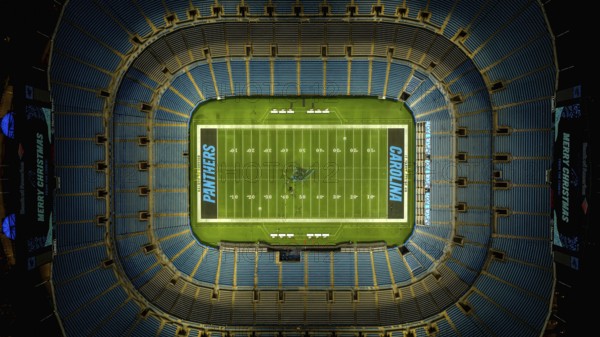 Night aerial view of the Bank of America Stadium, home of the National Football League Carolina