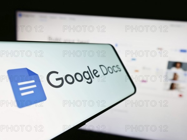 Stuttgart, Germany, 09-23-2023: Mobile phone with logo of online word processing product Google