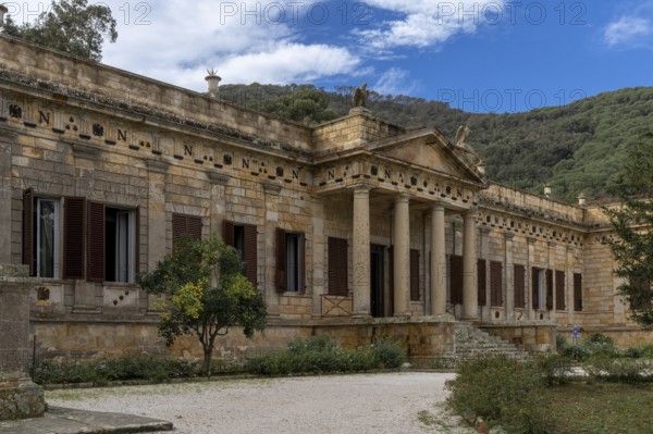 Portoferraio, Italy, 14 November, 2023: exterior view of the entrance hall and foyer of Villa San
