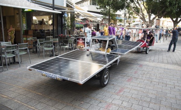 Nicosia, Cyprus, June 25 2016: Solar powered cars parading to awake people for the benefits of the