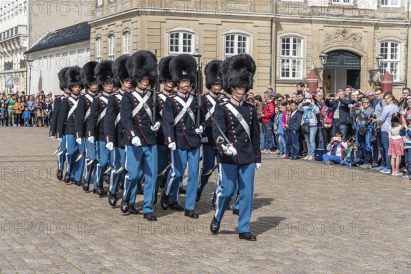 Copenhagen, Denmark, August 12, 2016: Soldiers of the Danish Royal Life Guards for the changing of