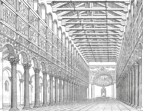 Interior, St Paul Outside the Walls, one of the papal basilicas in Rome, Italy, Historical,