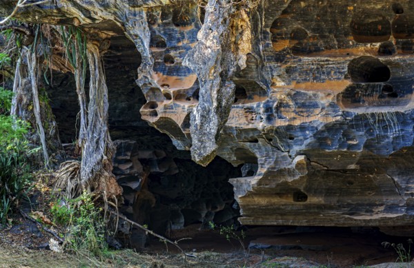 Entrance to a cave and rock formation typical of Lapinha da Serra in the state of Minas Gerais,