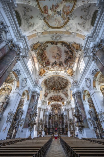 Interior of the baroque Basilica of St Alexander and Theodor, Ottobeuren, Unterallgäu, Bavaria,