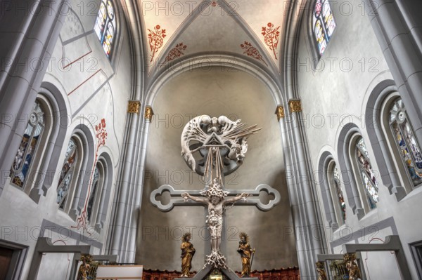 Altar room with the high altar crucifix, early 19th century, Parish Church of St Peter and Paul,