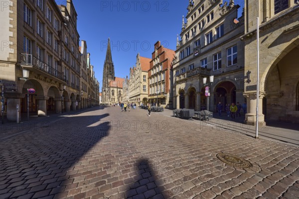 St. Lamberti, Lambertikirche, church, old town, historic buildings, gables, arcades, cobblestone