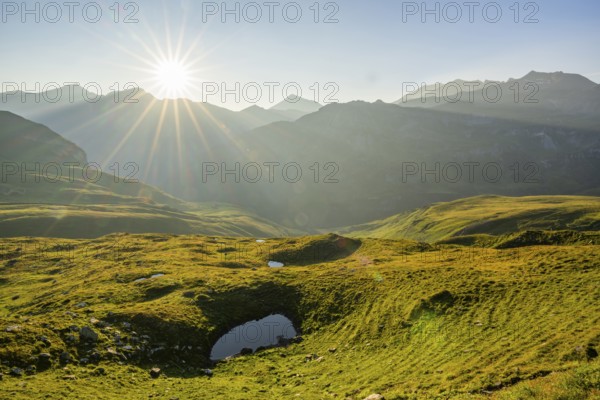 Sunrise in the Mountains at Hochalpenstraße, view from Fuscher Lacke, Pinzgau, Salzburg, Austria,