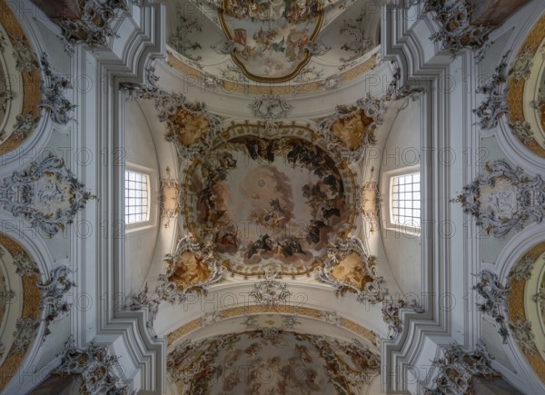 Vaults with ceiling frescoes in the baroque Basilica of St Alexander and Theodor, Ottobeuren