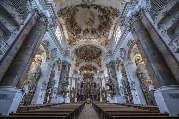 Interior of the baroque Basilica of St Alexander and Theodor, Ottobeuren, Unterallgäu, Bavaria,