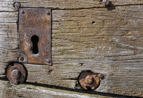 Weathered old Tor tor with rusty iron fittings, Germersheim Fortress, Palatinate,