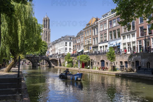 The old town centre of Utrecht, Oudegracht, around 2 km long with many old houses, cathedral tower,