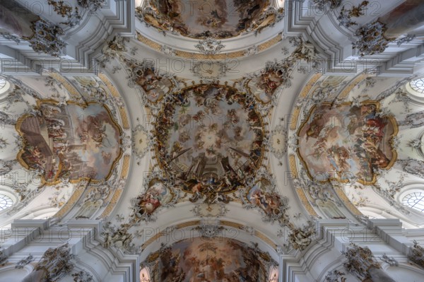Interior of the baroque Basilica of St Alexander and Theodor, Ottobeuren, Unterallgäu, Bavaria,