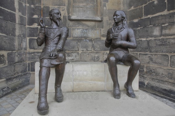 Sculpture Schütz-Novalis Bench by Steffen Ahrens and Grit Berkner 2022, composer Heinrich Schütz,