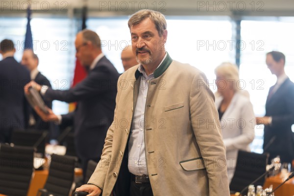 Markus Söder (CSU Chairman and Minister-President of Bavaria) in front of the consultation between