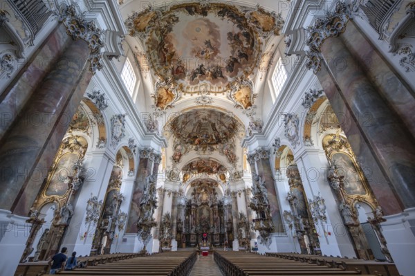 Interior of the baroque Basilica of St Alexander and Theodor, Ottobeuren Monastery, Ottobeuren,