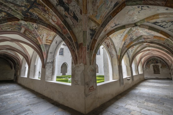 Cloister with frescoes from around 1370, collegiate basilica, Neustift St Margarethen, Vahrn,