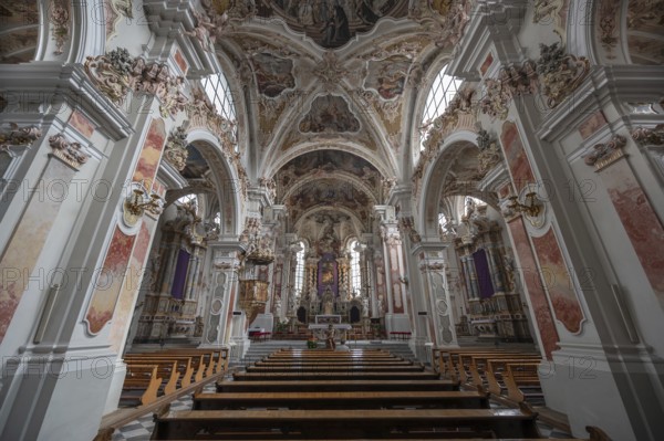 Interior of the collegiate basilica, Neustift St Margarethen, Vahrn, district of Bozen, South
