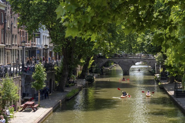 The old town centre of Utrecht, Oudegracht, around 2 km long with many old houses, shops,