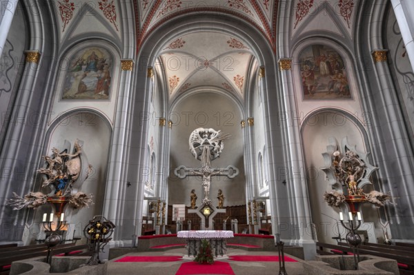 Side altars and chancel with the high altar crucifix, early 19th century, Parish Church of St Peter