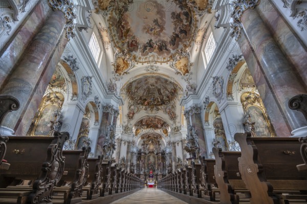 Interior of the baroque Basilica of St Alexander and Theodor, Ottobeuren Monastery, Ottobeuren,