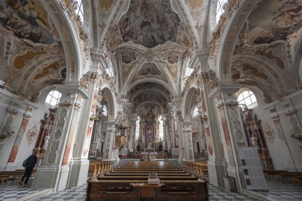 Interior of the collegiate basilica, Neustift St Margarethen, Vahrn, district of Bozen, South