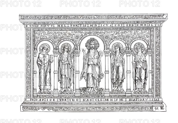 Altarpiece in Basel Minster, Basel, Switzerland, Historical, digitally enhanced reproduction of an