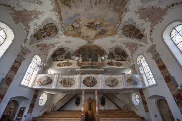 Organ loft of the baroque church of St Peter and Paul, Thalstr .31, Peterstahl, Oy Mittelberg,
