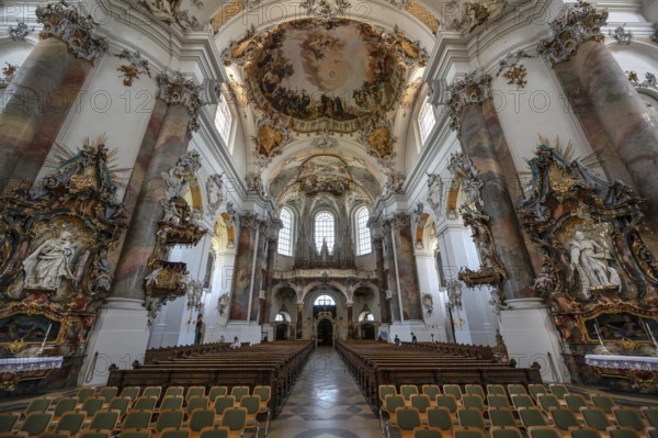 Interior with organ loft of the baroque Basilica of St Alexander and Theodor, Ottobeuren Monastery,