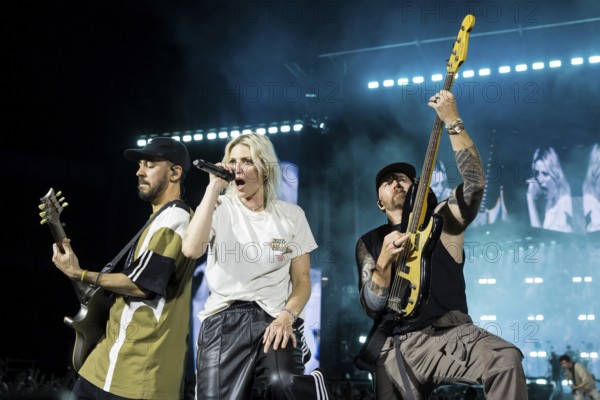 Mike Shinoda (singer and guitarist), Emily Armstrong (singer) and Dave Phönix Farrell (bassist)