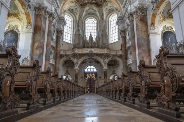 Organ loft of the baroque Basilica of St Alexander and Theodor, Ottobeuren Monastery, Ottobeuren,